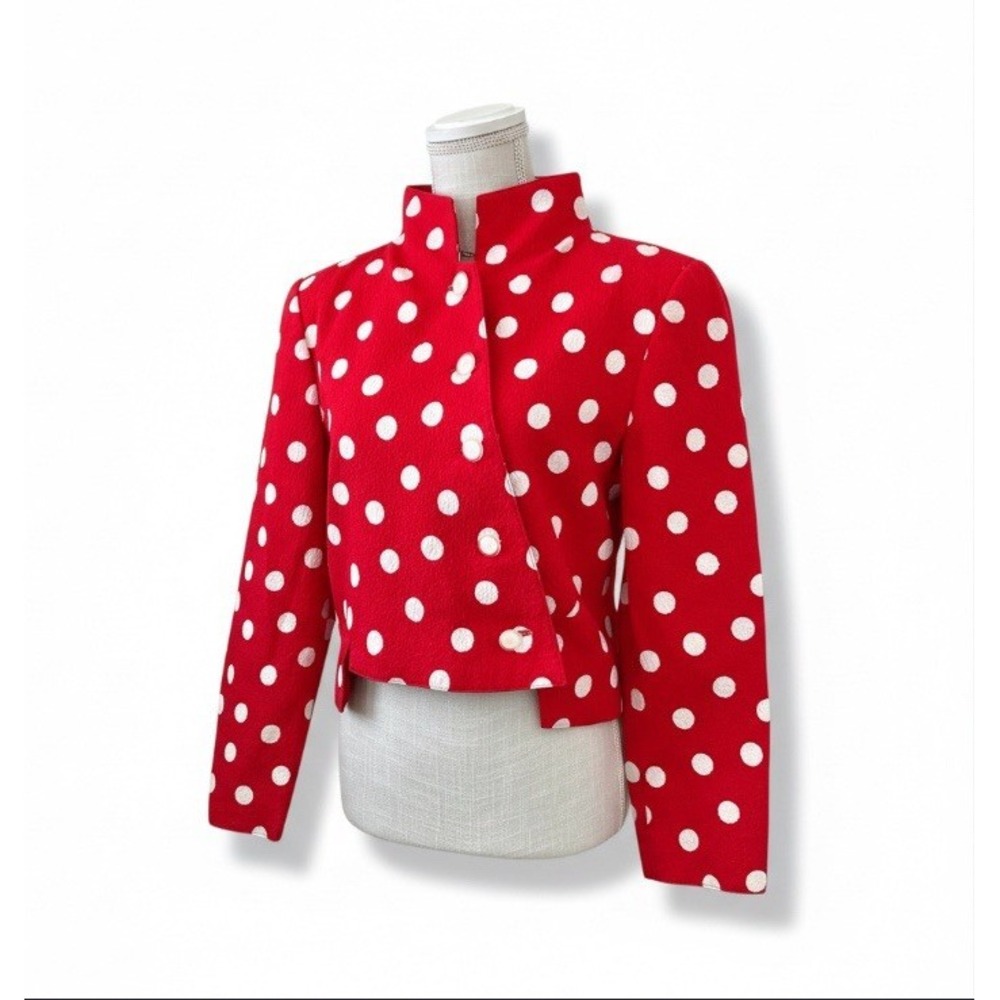 Geoffrey Beene VTG Polka Dot Cropped Blazer Jacket Women M Red White Rockabilly
